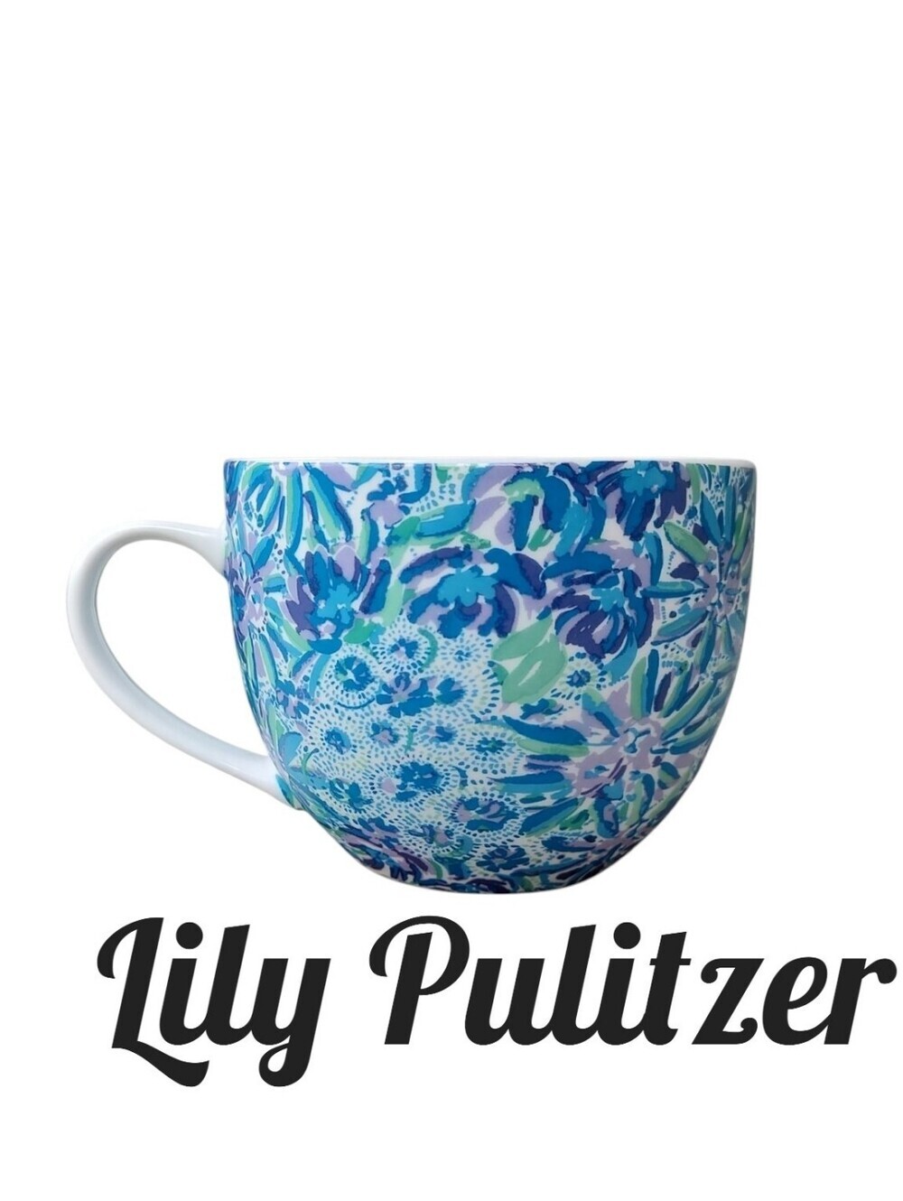 Lilly Pulitzer Hidden Lion Aqua Blue & Lilac Purple Floral Ceramic Mug